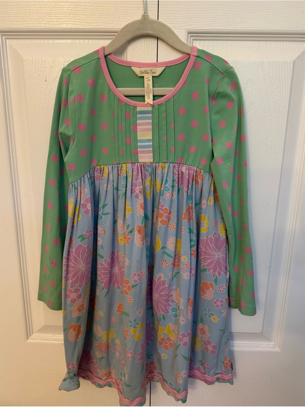Matilda Jane Green & Pink Polka Dot Floral Mix Long-Sleeve Dress, Size 6